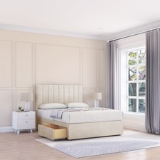 Tokyo Panel Divan Storage Bed Base with 26" Headboard in Plush Fabric & Mattress