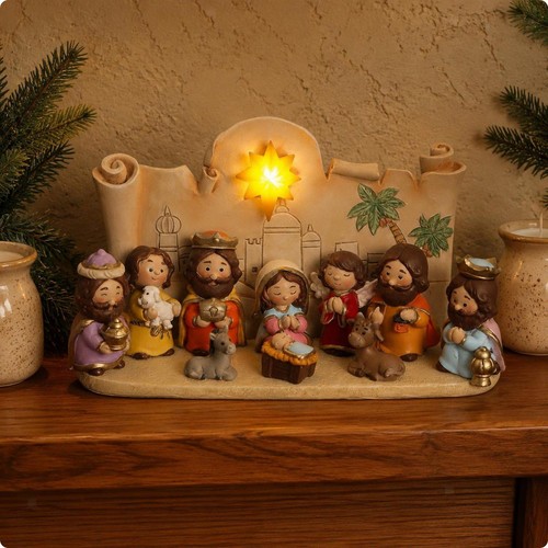 Cartoon nativity display - nativity,