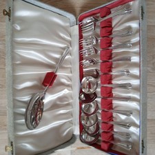 Vintage Dessert Cutlery Canteen Firth Staybrite Spoons+Forks+Serving Spoon+box