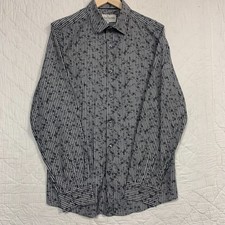 Spitalfields Shirt Co Mens Floral Shirt Grey Black Flowers Long Sleeve Medium