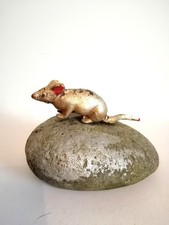 Vintage Stone & Cast Iron Mouse On Rock Doorstop Garden Ornament Gift Home Decor