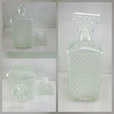 VINTAGE SQUARE GLASS CUT DECANTER-DIAMOND SHAPE CUT WITH STOPPER-MADE IN ITALY