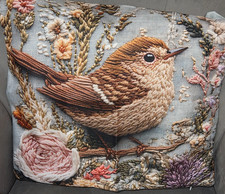 Delightful Pair Of Double Sided Wren Cushion Covers (NEW)