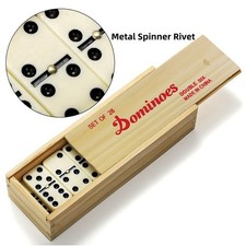 28 Piece Traditional Dominoes Set Double-Six Wooden Box Case Family Game