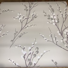 Laura Ashley Pussy Willow Wallpaper Natural 3/4 roll grey/ white / purple