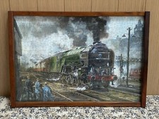 Wooden Tray 20"x14" Queen Of Scots Train Jigsaw With Glass Top & Wood Trim
