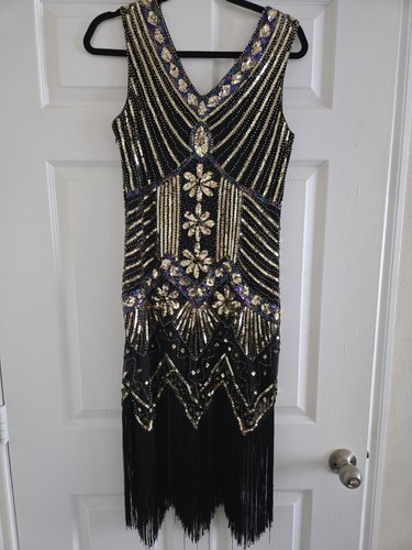 Black gold sequin beaded - &,