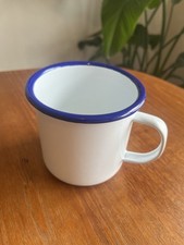 Large Vintage Enamel Camping Cup Blue And White Coffee Mug