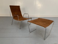 Fritz Hansen "Bachelor" Lounge Chair & Footstool - In Suede Leather & Chrome