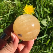 Yellow Calcite Sphere Round Crystal Ball Orb Flashy Stone