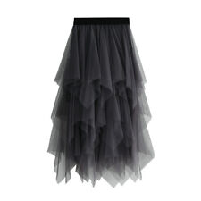 Mesh Tutu Maxi Skirt Irregular Tulle Pleated Long Skirts Women High Waist Ruffle