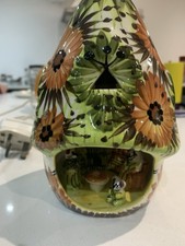 CERAMIC MUSHROOM  BEDSIDE LAMP WITH CAT  LIVING ROOM INSIDE