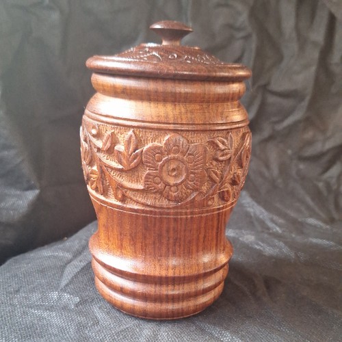 Vintage hand carved wooden jar - vintage,