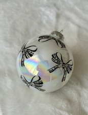 Harrods Bauble - Pearlescent  White with Black Bow and Ribbon Motif - new