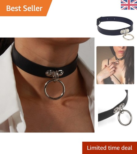 Stylish black leather choker - black,