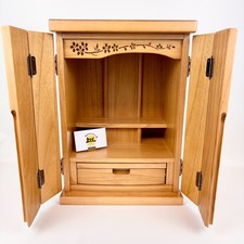 Mini Butsudan Buddhist Altar Shrine Natural Wood Light Brown LED Light Japan New