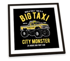 Big Taxi Cab Monster Truck Car Black FRAMED ART PRINT Picture Square Artwork