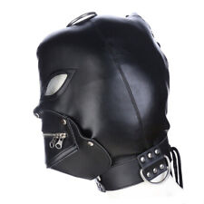 Open Mouth Zipper Headgear Hood Face Mask Head Mask Gimp Hooded Adult Black UK