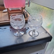 2 x Royal Brierley Honeysuckle Cut Etched Small Crystal Cognac  Glass 10.5cm