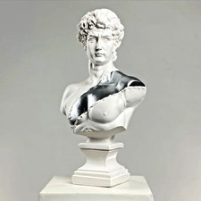 Handmade David Sculpture - Silver Belt Pop Art Design Statue, Greek Roman Bust