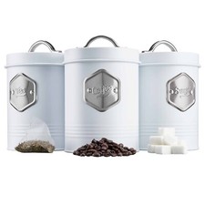 Cooks Professional Kitchen Storage Set | Tea Coffee Sugar | White & Silver
