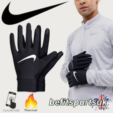NIKE RUNNING GLOVES MENS DRI LIGHTWEIGHT TECH TOUCH SCREEN PHONE HI-VIZ BLACK
