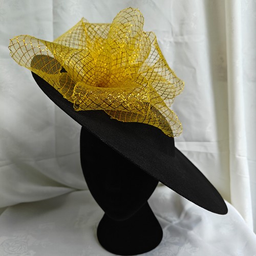 Black gold flower wide brim - black,