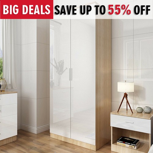White gloss wardrobe - white, oak