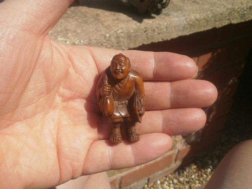 Hand carved wood netsuke - carved,