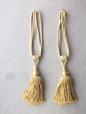 Pair braided rope curtain tie backs gold large tassels 75 cm long