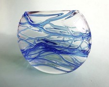 A rare Dartington Crystal art glass blue random trail vase.