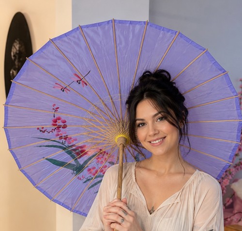 Vintage asian bamboo parasol - asian,