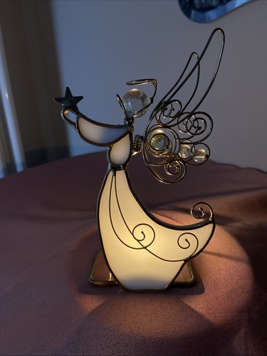 Glass metal angel tealight - glass,