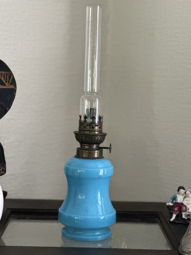 Antique blue opaline oil - blue, lamp