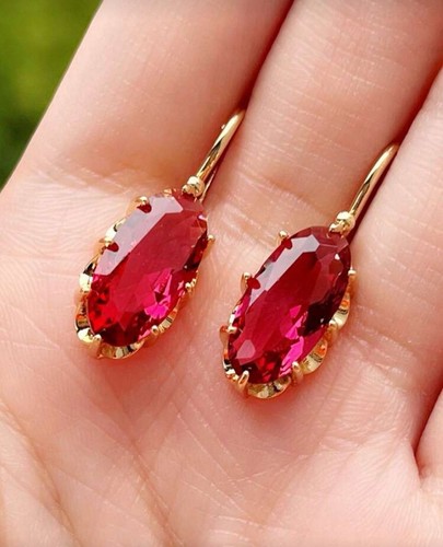 Gold red crystal earrings - gold,