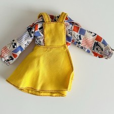 Vintage 70s 80s Pedigree Sindy Doll Yellow Bib Skirt Dress White Blouse Clothes