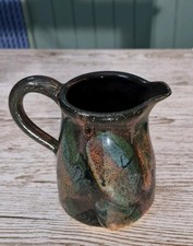 Vintage Ornate Studio  Pottery Drip Glazed Jug Vase Hand Made Peacock Colours