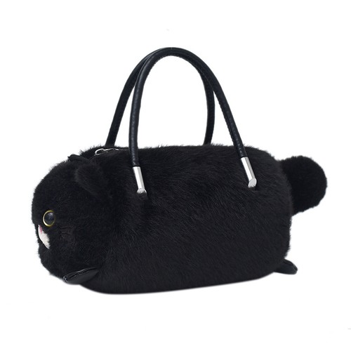 Plush handbag cat bucket bag - handbag,