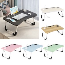 Folding Laptop Table with USB Ports Portable Bed Tray Lap Desk w/ Small Fan&Lamp