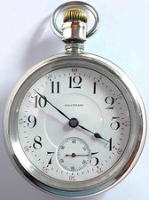 👀⭐ COIN SILVER,  S/OUT WALTHAM, GR:15, 18s, 17Js💎 OPEN FACED POCKET WATCH,FWO⭐