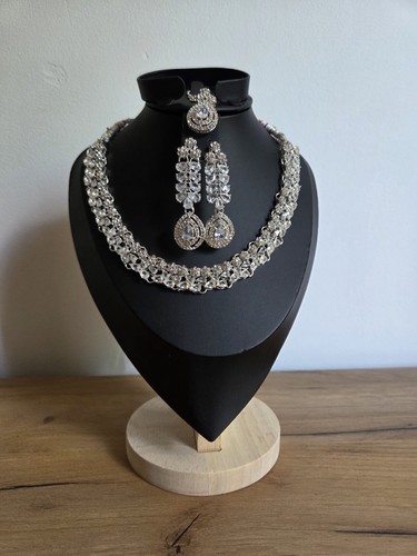 Silver crystal necklace - silver,