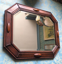 ANTIQUE WALL MIRROR OAK BEADED FRAME BEVELLED ARTS & CRAFTS ~ 1920s 1930s