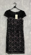 MONSOON Women's Black Sequin And Beads Embellished Lace Dress (Size UK 10)