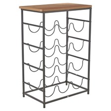 12 Bottle Wine Rack Shelf Freestanding Metal Frame Wooden Top Display Stand