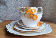 Vintage Shelley Bone China Orange Poppy Pattern Tea Set c1930s Rd No 823343