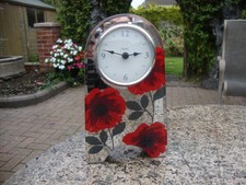 NEXT Classic Mantle Clock Mirror Red Roses + Silver Finish - Working (See Notes)