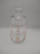 Vintage St Michael Glass Lidded Jar  Peach White Trellis Floral Pattern Storage