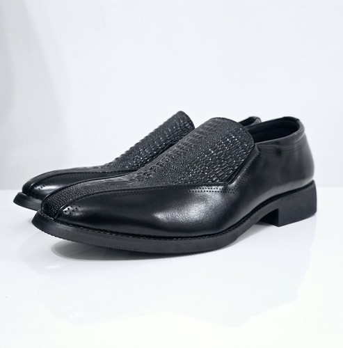 Black leather raised crocodile - leather,