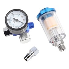 Mini Air Pressure Regulator Gauge Spray Gun & In-Line Water Trap Air Filter UK