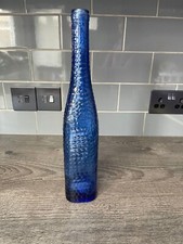 Decorative Blue Glass Bottle 14'' Tall Open Top EUC